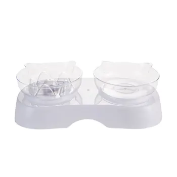 

Double Bowls Cat Food Bowl Anti-choke Slow Feeder Drinking with Raised Stand JA55