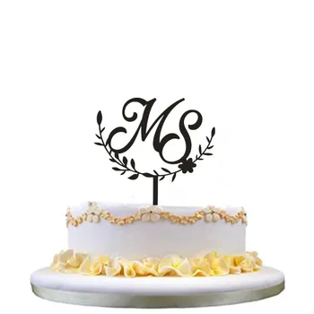 

New Arrival Custom Wreath Bride Groom Initials Cake Topper Romantic Personalized Couples Marriage Party Cake Decoration Supplies