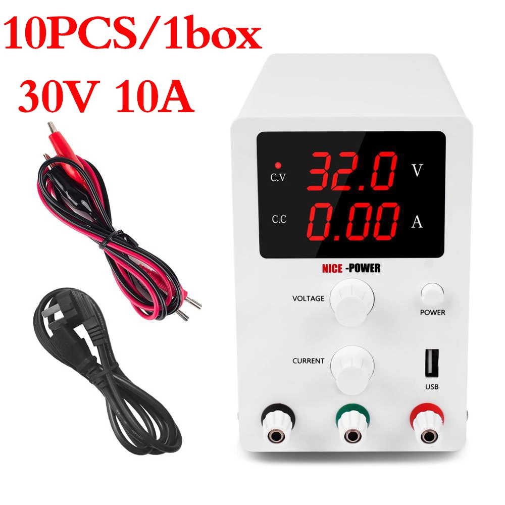 

10PCS/1Box Digital Lab Adjustable USB Power Supply 30V 10A Laboratory Bench Source Universal Switching Fonte De Bancada Switch