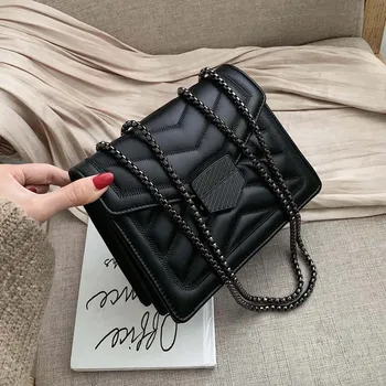 

Luxury Designer Solid Color Pu Leather Crossbody Bags for Women New Hot Simple Chain Messenger Shoulder Bag Female Handbags