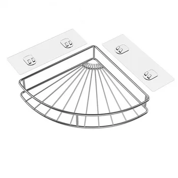 

Corner Shelf Bathroom Adhesive Shower Caddy Basket Wall Mounted Storage Organizer for Kitchen Toilet Stainless Steel - No Drilli