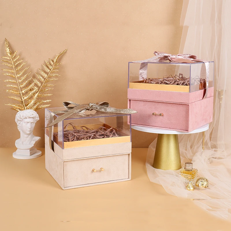 

Square Acrylic Gift Box with Ribbon Craft DIY Present Souvenir Gift Wrapping Boxes Rose Bouquet Arrangement Surprise Box