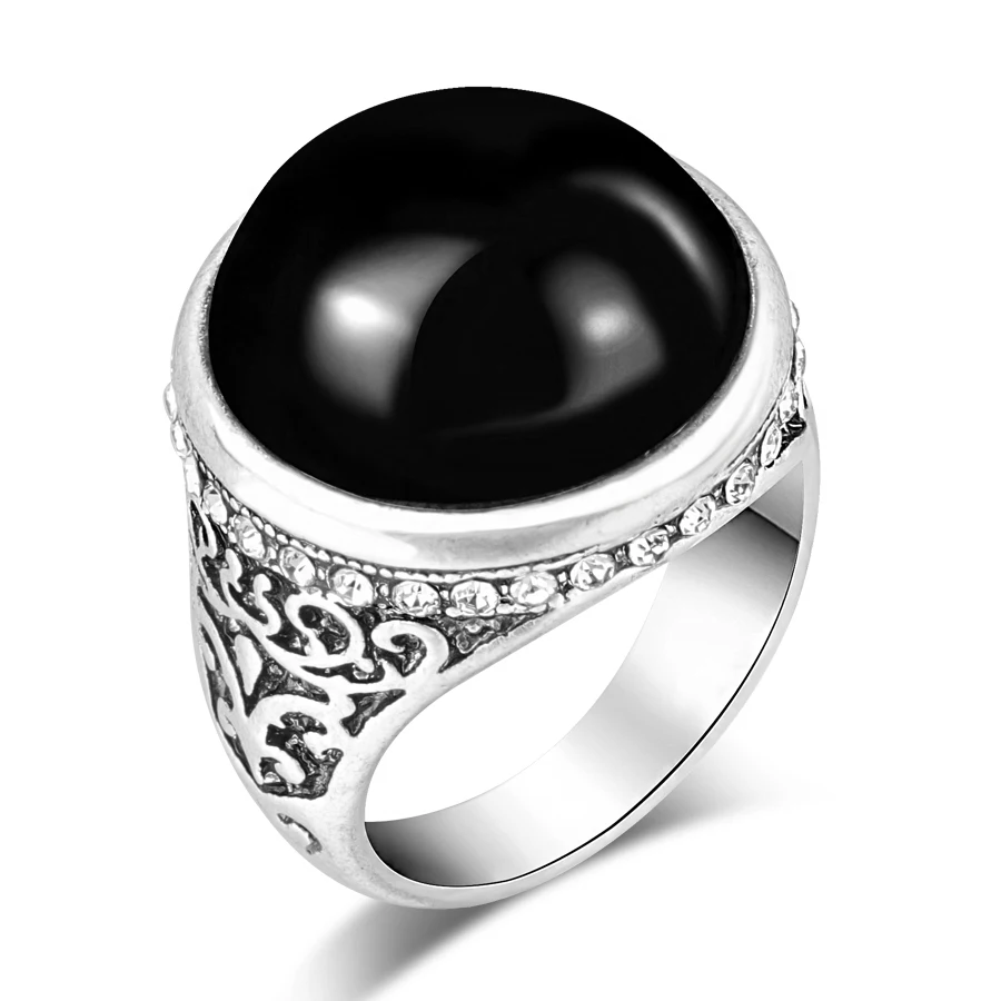 Wbmqda-Fashion-Flower-Band-Round-Natural-Stone-Rings-For-Women-Vintage-Look-Antique-Silver-Color-Men