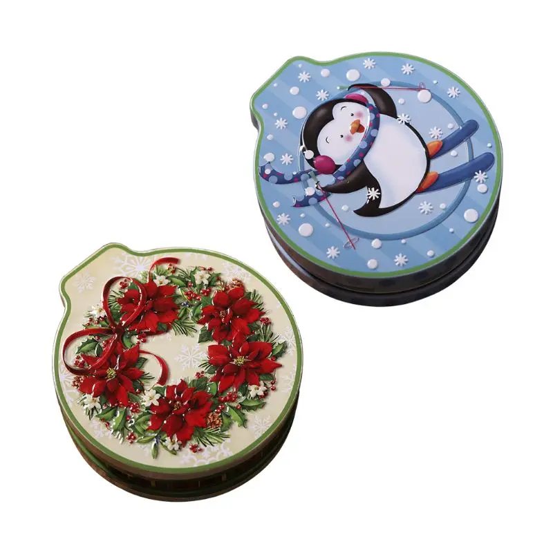 2pcs/set Christmas Round Candle Biscuit Cookie Storage Box Hanging Tree Tin Tea Coin Case 94PC - Цвет: C