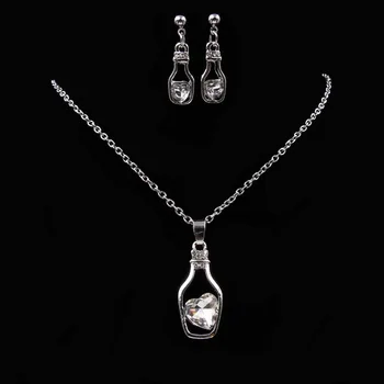 

GU47 Fashion women necklace earring set chain austria crystal love drift bottle necklace earring set