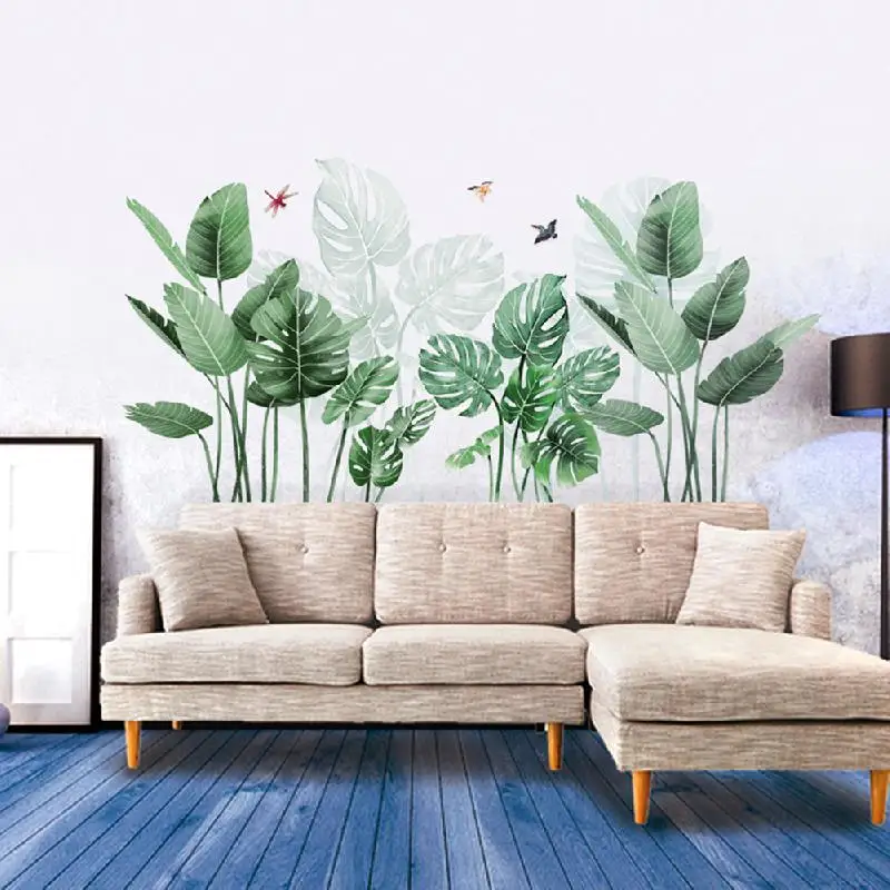 Removable 3D Green Plant Wall Stickers DIY Large Leaf Art Decoration Stickers Family Living Room Bedroom