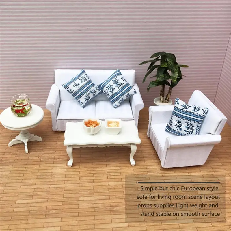1Pc Mini House Mini Model Living Room Scene White European Sofa with Cushion Dollhouse Sofa Supplies Dollhouse Furniture