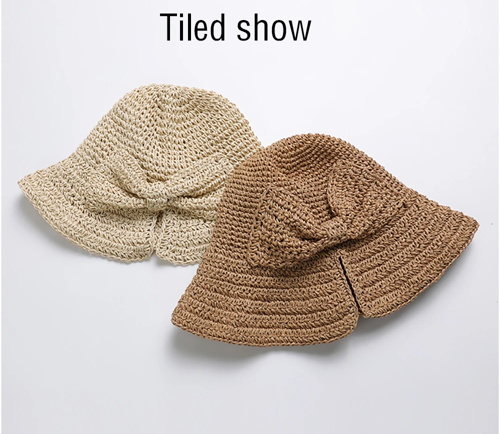 Bow Sun Hat Crochet  Straw Bucket Hat Fisherman Beach Caps For Women Summer 2021New ladies bucket hat