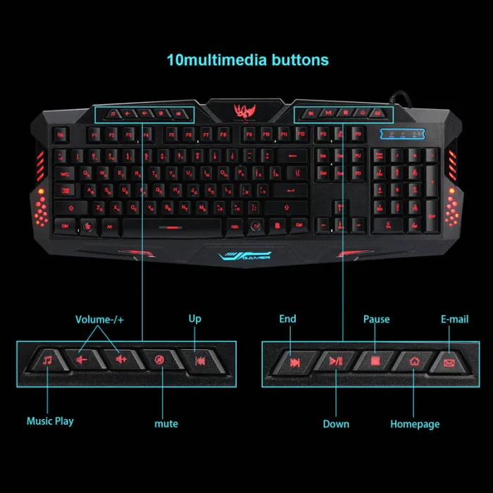 LED Backlight Gaming USB Wired Keyboard Mouse Combos Full Key Professional Supplies Hi 888