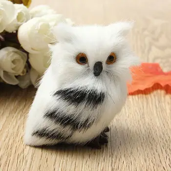 

Cute Lovely Owl White Black Furry Christmas Bird Ornament Decoration Adornment Simulation for Home Decor Gift 6x4.5x7cm