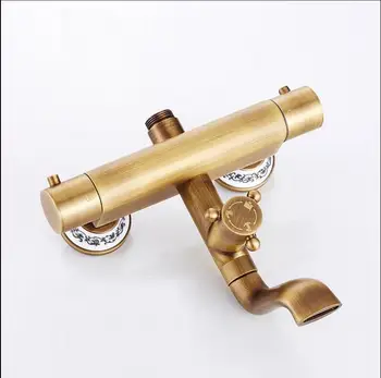 

Vidric Shower Faucet Thermostatic Shower Faucet Set Antique Bronze Bathroom Rainfall Shower Set With Mixer Tap Wall Mounted Dual