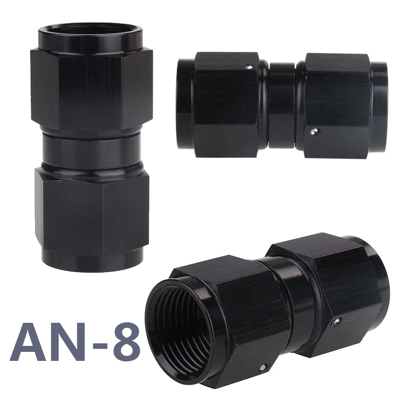AN-8 Black Fitting Adapter Junction Female To Female Swivel Fitting For Oil Hose
