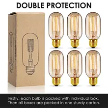 6 шт. T45 40 Вт лампа Эдисона винтажные старинные лампочки с регулируемой яркостью E26 E27 трубчатая лампа для дома декоративные светильники