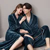Men Plus Size 3XL Flannel Kimono Bath Gown Ultra Long Large Robe Coral Fleece Nightgown Lovers Couple Thick Warm Sleepwear MR001 ► Photo 1/6
