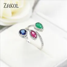 Высококачественные открытые кольца с листьями, цветами, цирконием и кристаллами от ZAKOL, Модные женские вечерние кольца с каплевидными камнями FSRP1309