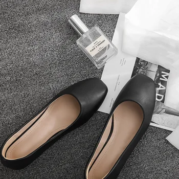 

women black professional work OL work shoes PU leisure breathable shallow mouth commuter hotel flat shoes soft sole shoes