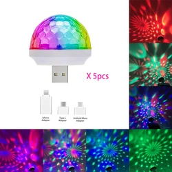 Mini lampe LED USB pour scène Disco DJ, téléphone Portable, veilleuse, boule magique RGB, son activé, stroboscope, projecteur, ampoule, 5 pièces 