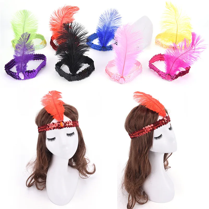 Feather Headbands Flapper เลื่อมชาร์ลสตันชุดอุปกรณ์เสริมเครื่องแต่งกาย