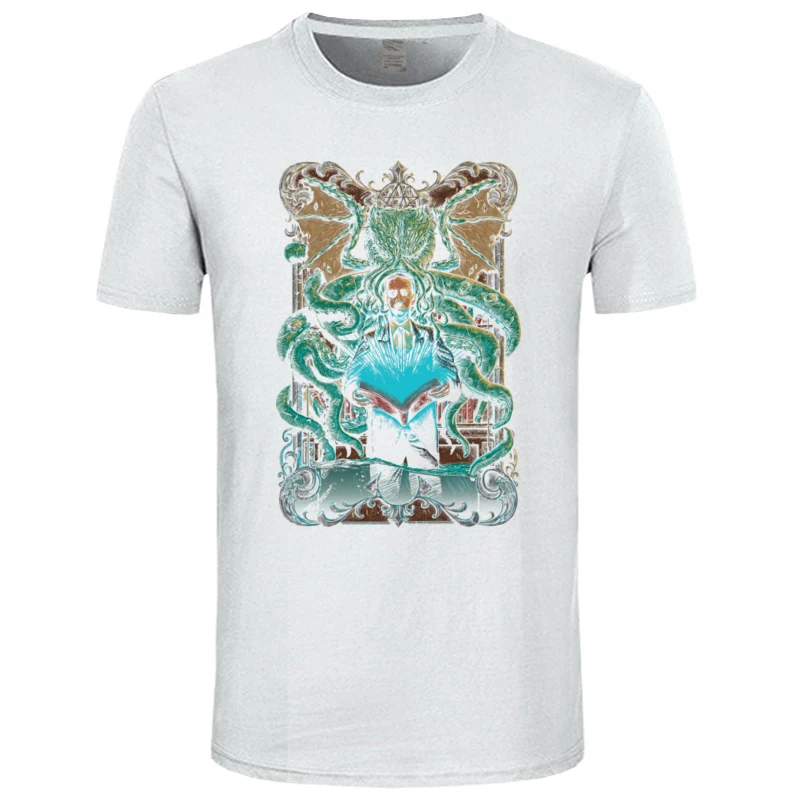 calling_Cthulhu_7430 Summer 100% Cotton Fabric Round Neck T Shirt Short Sleeve Fashionable Tee-Shirts Classic Print Top T-shirts calling_Cthulhu_7430 white