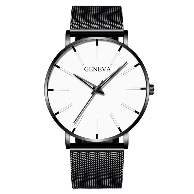 2022 Geneva Minimalist Watch Men Ultra Thin Blue Stainless Steel Mesh Belt Watches Man Business Casual Quartz Wrist Watch 