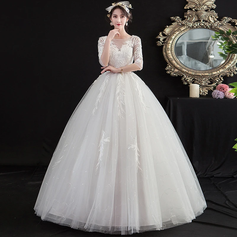 Vestidos De Novia 2020 новое простое кружевное платье для невесты блестящее фатиновое