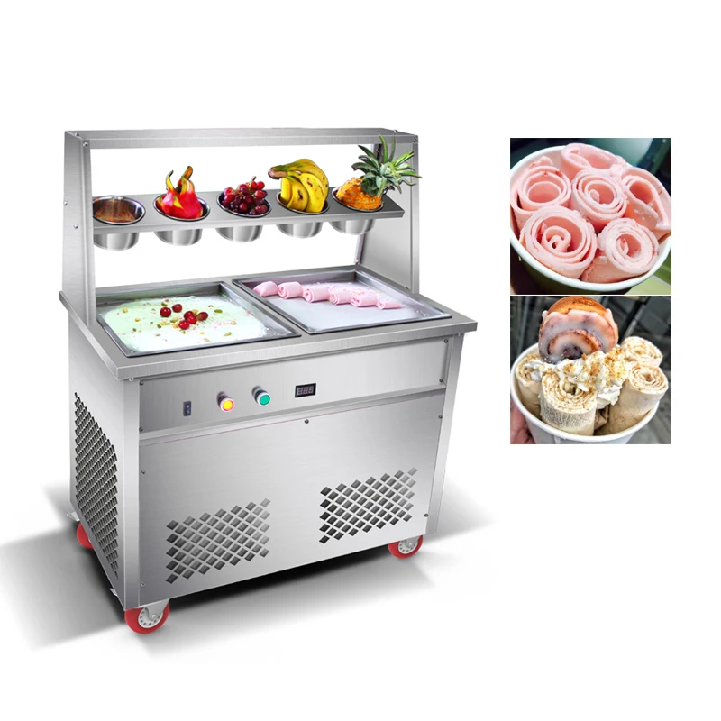 Commercial Stainless Steel Double Flat Pan Fried Ice Cream Machine