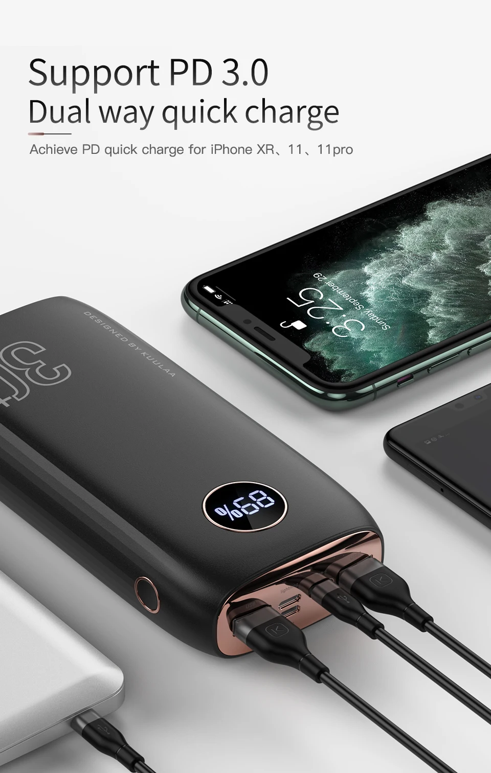 KUULAA power Bank 30000 mAh usb type C PD Быстрая зарядка+ Quick Charge 3,0 power Bank 30000 mAh Внешняя батарея для Xiaomi iPhone