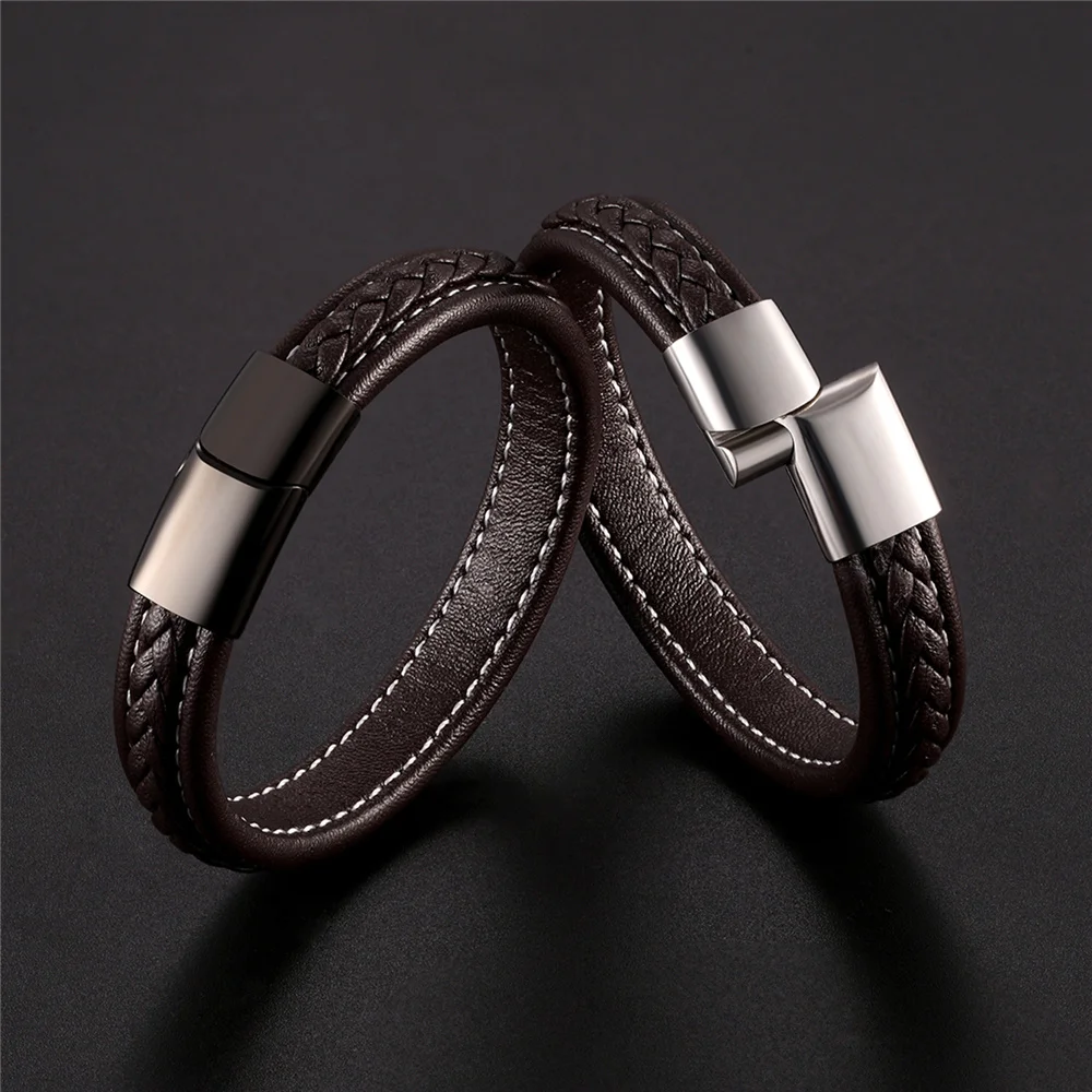 Классический дизайн, модный плетеный браслет из натуральной кожи 6*12, мужские браслеты из нержавеющей стали, Дамский рождественский подарок, TZ230