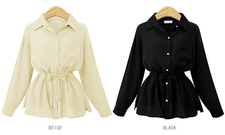 Trytree/Осенняя Женская Повседневная однотонная блуза с отложным воротником, однобортный пояс с карманами, свободная, 3 цвета, модная офисная женская блузка