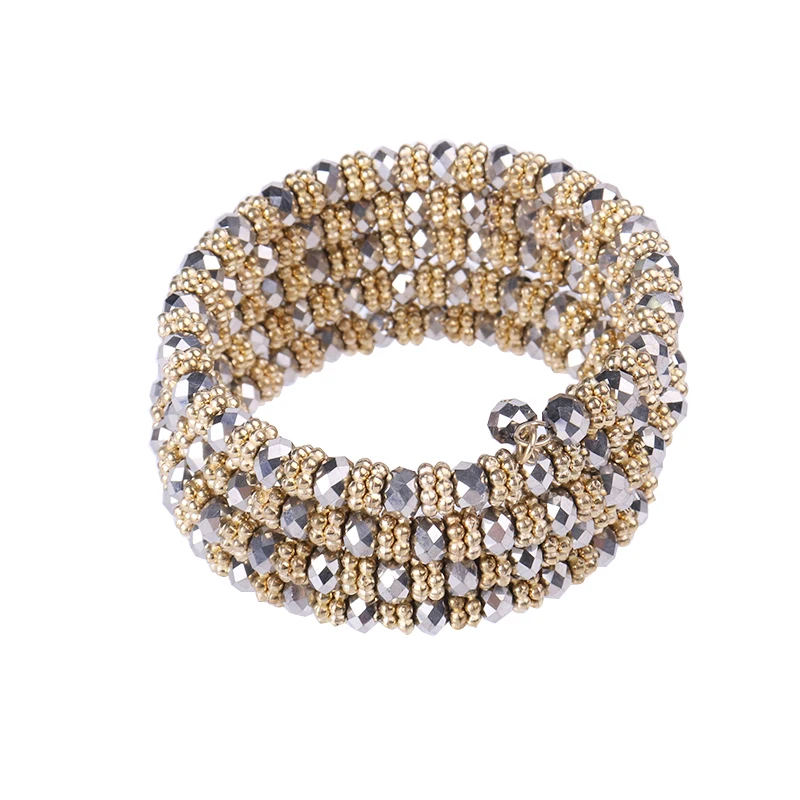 Модный необычный металлический браслет для женщин широкий многослойный растягивающийся эластичный браслет с драгоценностями - Окраска металла: 1