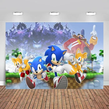 

Sonic Party Backdrop Cartoon Vinyl Photography Backgrounds Boy Birthday Party Backdrops Banner Poster Cake Table Decors
