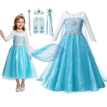 

Girl Clothes Elsa Fancy Princess Dress Sequins Lace Mesh Ball Gown Kids Party Role Playing Frocks Children Dress