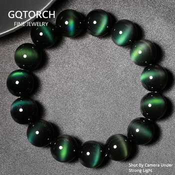 

Genuine Rainbow Bracelet Green Color Eyes Natural Stone Obsidian Beads Bracelets For Men And Women 8-18mm Lucky Buddha Jewelry