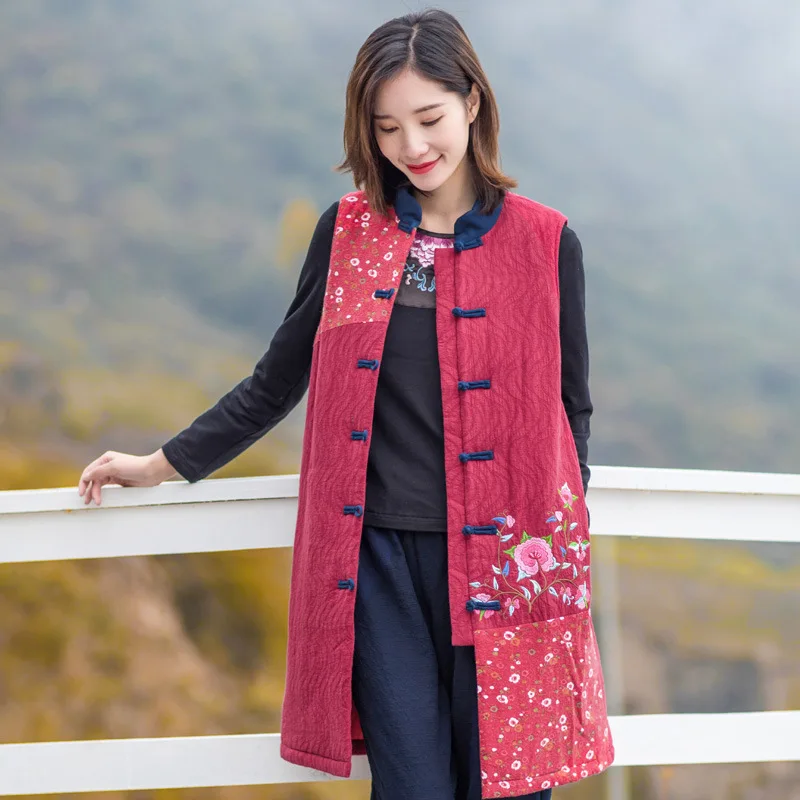 

Chinese-style Retro Chinese Costume Waistcoat Cotton Coat 2019 Winter New Style Ethnic-Style WOMEN'S Dress Embroidery Thick Cott