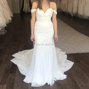 

Charming Pleated Chiffon Mermaid Wedding Dresses 2020 Sexy Off the Shoulder Sweetheart Backless Bride Wedding Gowns Sweep Train