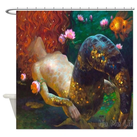 

Red Haired Mermaid Decoration Waterproof Fabric Shower Curtain Bathroom Accessories