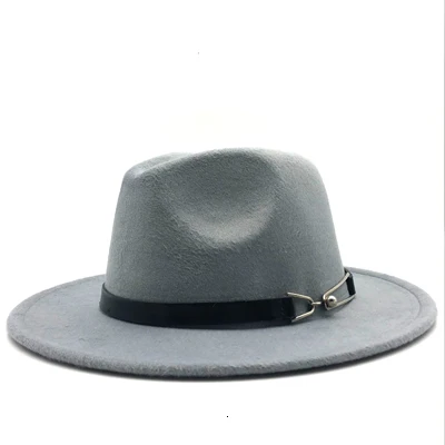 Зима Осень Имитация шерсти для женщин и мужчин дамы Fedoras Топ джаз шляпа европейские американские круглые шапки шляпы - Цвет: gray2