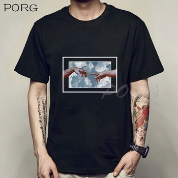 

Michelangelo Hands T Shirt Ulzzang Vintage Men Aesthetic Tshirt Funny T-shirt Aesthetic Camisetas Grunge Unisex Harajuku Tees