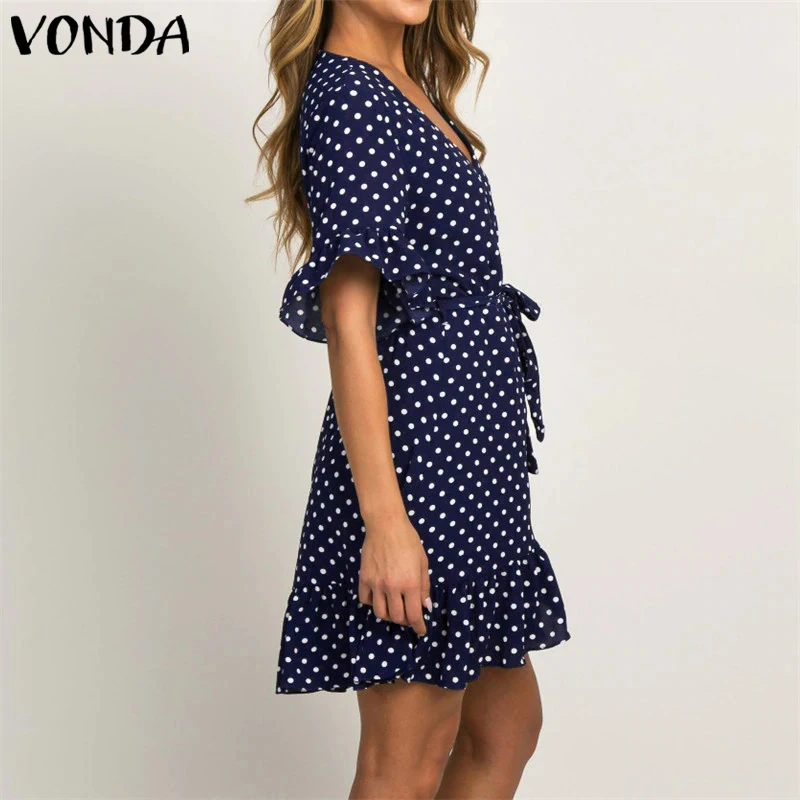 Богемное платье в горошек VONDA, женское сексуальное платье с v-образным вырезом и рукавом-бабочкой, летнее пляжное платье, Женский праздничный сарафан, Vestidos S-5XL
