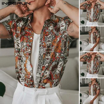 

INCERUN Men Holiday Hawaiian Shirts Casual Printed Breathable Shirt Short Sleeve Lapel Blouse Fashion Loose Comfortable Top 3XL7