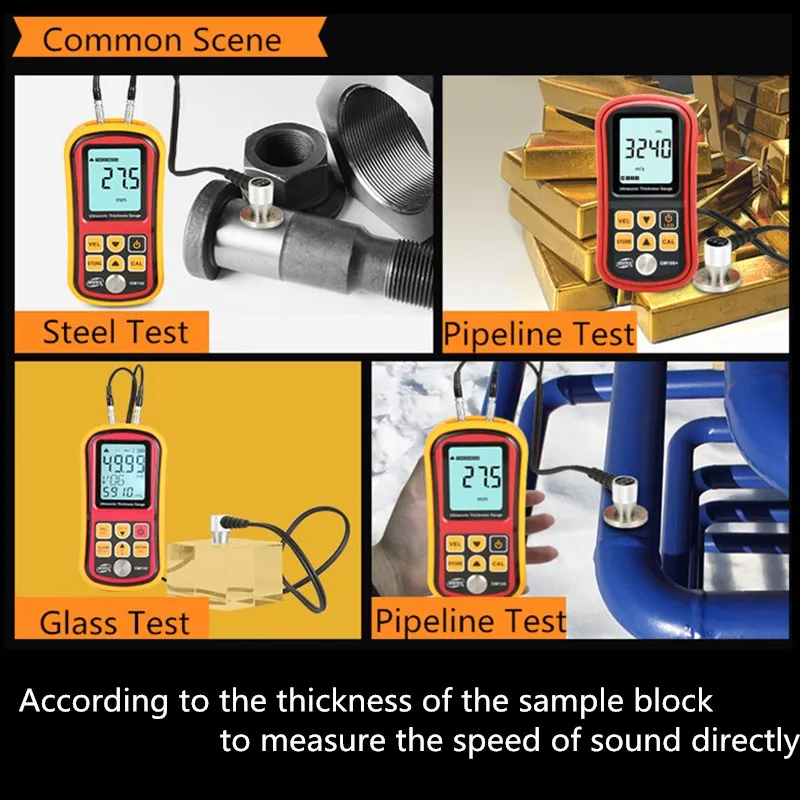 GM100 Digital Ultrasonic Thickness Gauge Tester for Plastic Glass Ceramics Metal Plate Stainless Steel Pipe Wall