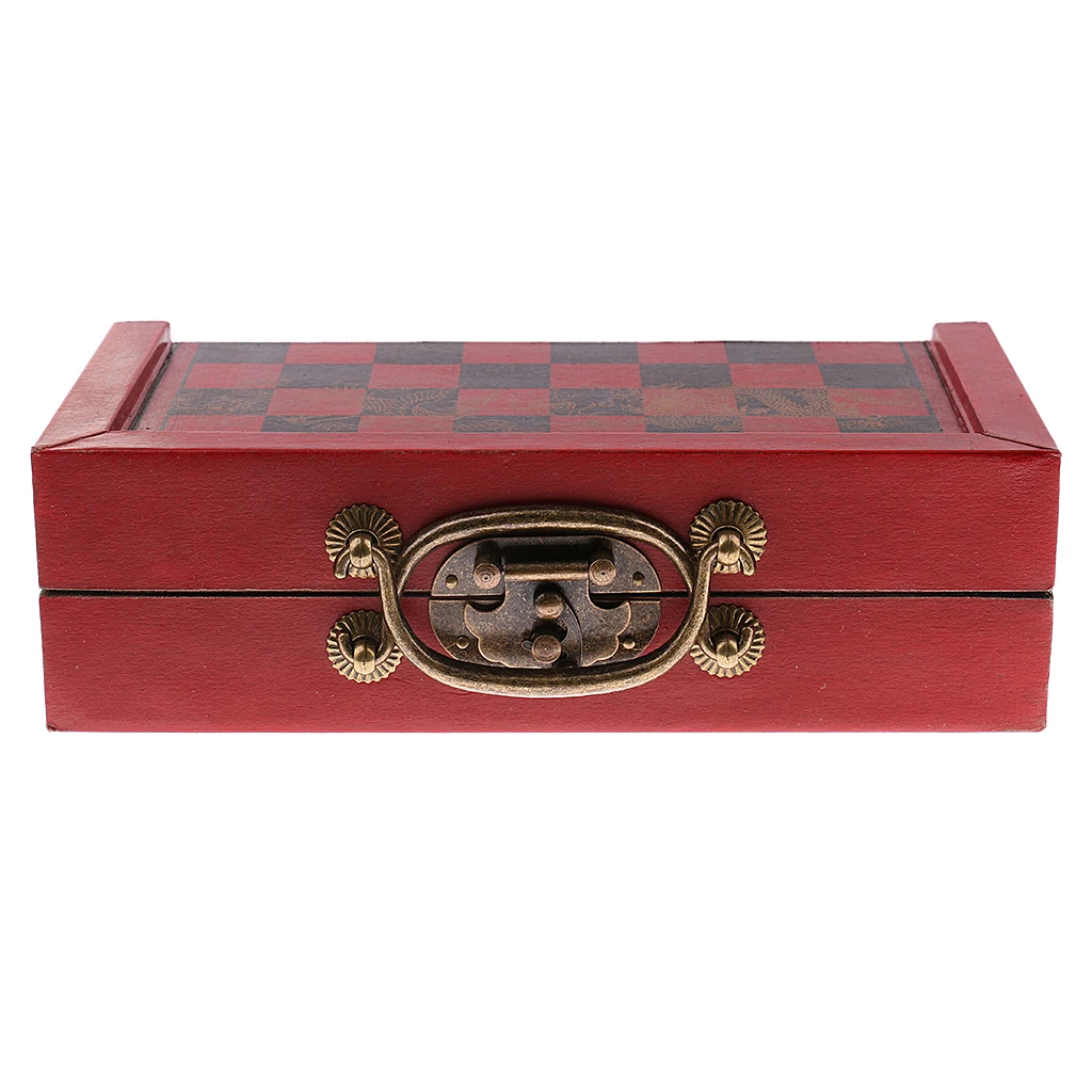 Folding Portable Antique Chinese Chess Board Games Wooden Table Chess Pieces Set for Family Collectibles