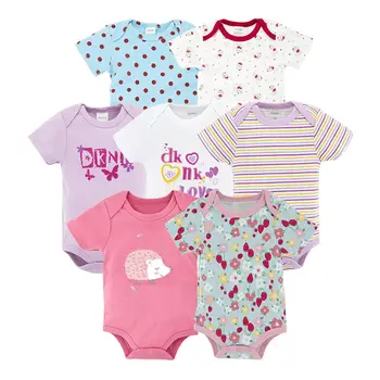 

Honeyzone 2020 Hot Sale Toddler Romper 7Pcs/Set Cute Print Cool Breathable Jumpsuit Summer Soft Casual Overalls Baby Onesie
