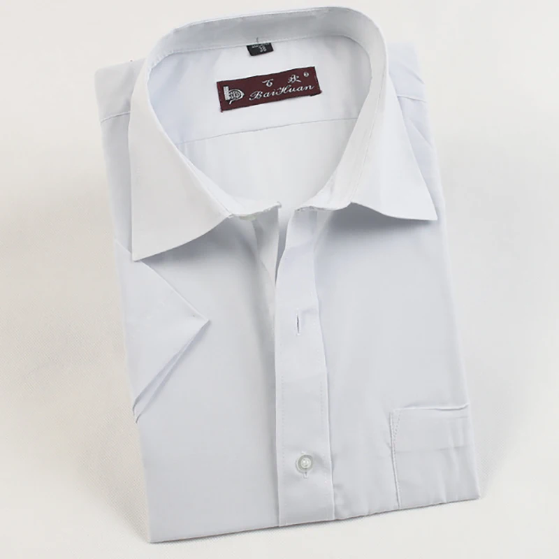 Men Short Sleeve Shirt New Spring Autumn Fashion V-Neck Solid Buttons Casual Breatnable Business Shirt Men Comfortable Tops - Цвет: 01
