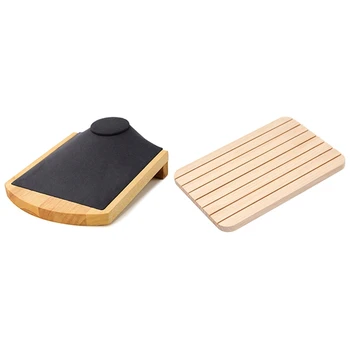 

2 Pcs Rings Display Tray Wooden Showing Plate Jewelry Organizer, Black & Wood Color