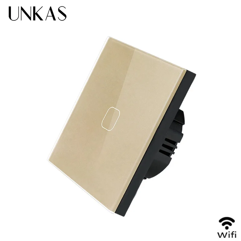 UNKAS стандарт ЕС Tuya/Smart Life/ewelink 2 банды 1 способ WiFi настенный светильник сенсорный переключатель для Google Home Amazon Alexa Голосовое управление - Цвет: WiFi Gold 1 gang