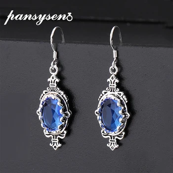 

PANSYSEN Original 2019 New Sea Blue Natural Topaz Drop Earrings Genunie 925 silver Jewelry Earrings Women Engagement Party Gift