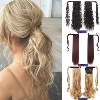 

DIANQI ponytail and bangs hair clip in fake hair brown ponytail hair synthetic hair clips tail extension wave curly wig