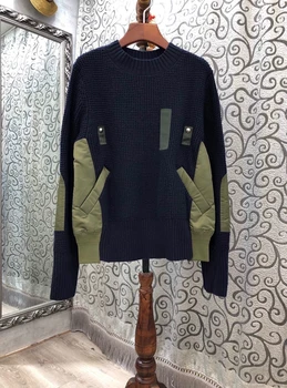 

2020 autumn and winter new women's round neck color matching stitching long-sleeved versatile knitted pullover sweater 911