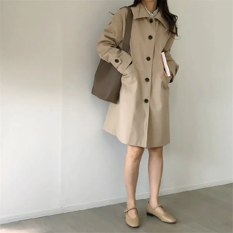 Alien Kitty Autumn Fashion Loose Female Windbreaker OL Mid-Length 2020 All Match Chic Casual Trench Elegant Cardigans Coats